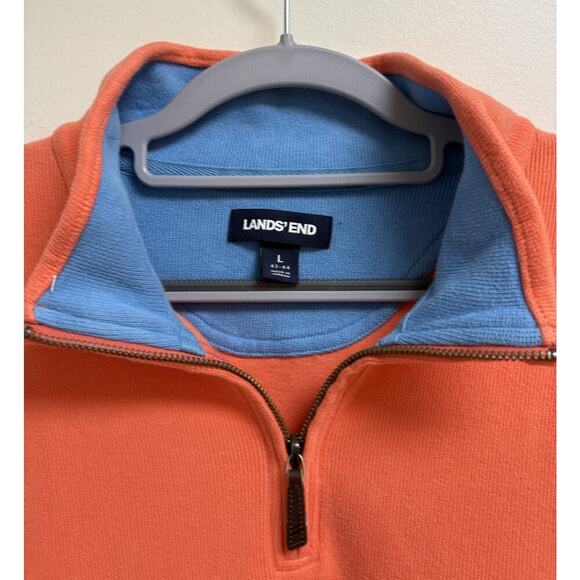 Lands End Bedford Ribbed Men’s Quarter Zip Orange Sweater Size Large - Picture 3 of 4